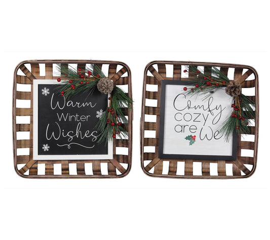 Young's Bamboo Basket Christmas Wall Sign, Set of 2