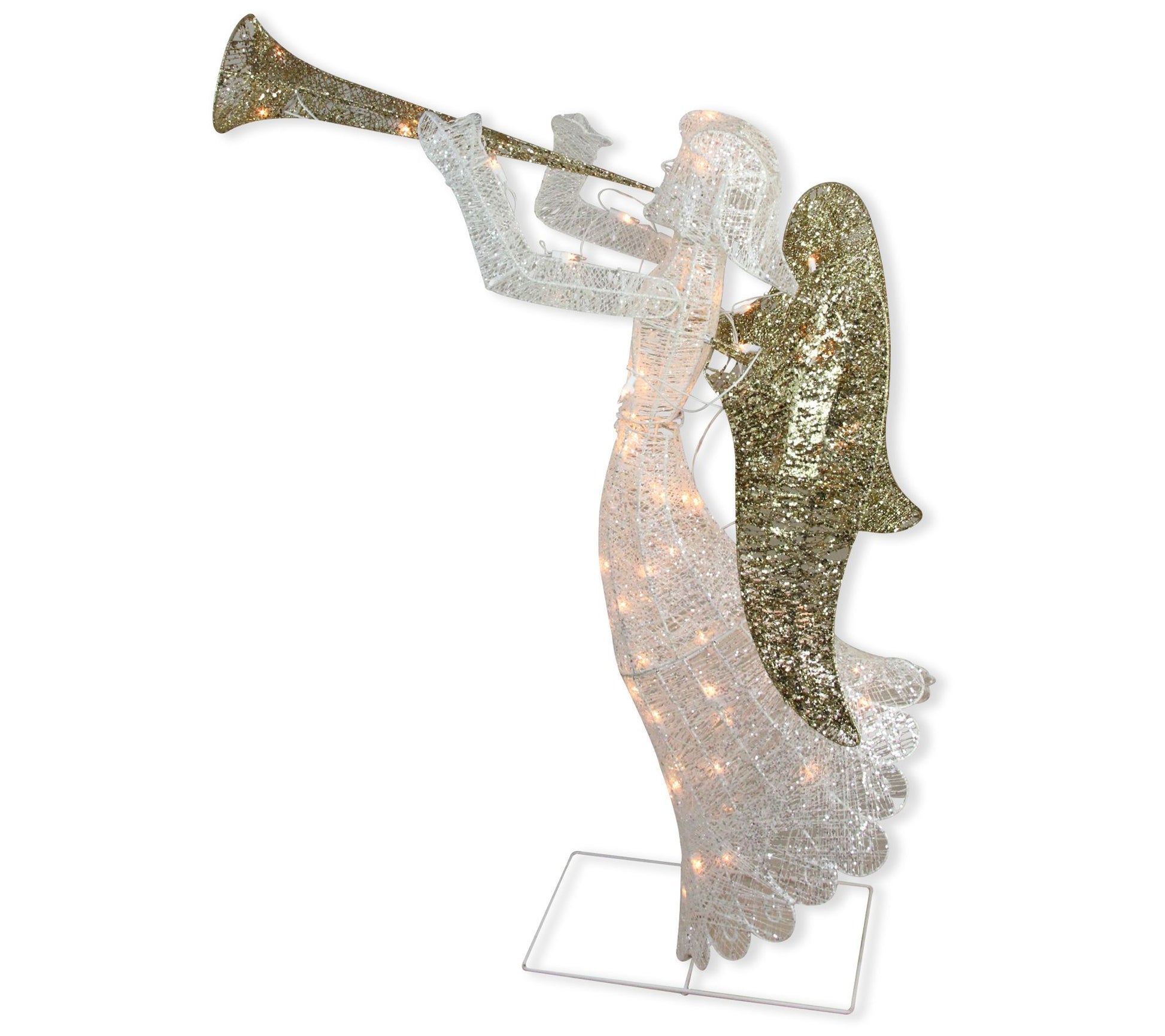 Northlight 48" Lit Glittered Silver & Gold Trumpeting Angel
