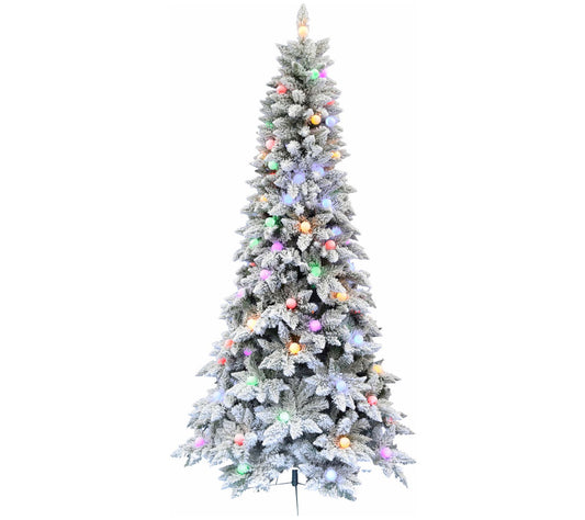 Fraser Hill Farm 7.5-Ft. Slim White Tail Pine Snow-Flocked Tre