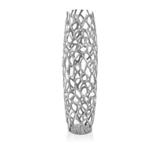 HomeRoots  Modern Rustic Silver Twigs Barrel Style Floor Vase