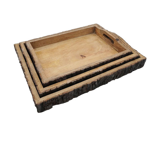 Set of 3 Wood Bark Serving Trays by Valerie