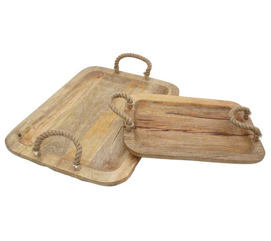 Set of 2 Rectangular Wood & Jute Trays by Valerie