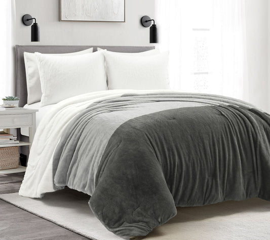 Lush Decor Farmhouse Color Block Ultra Comforter 3Pc F/Q
