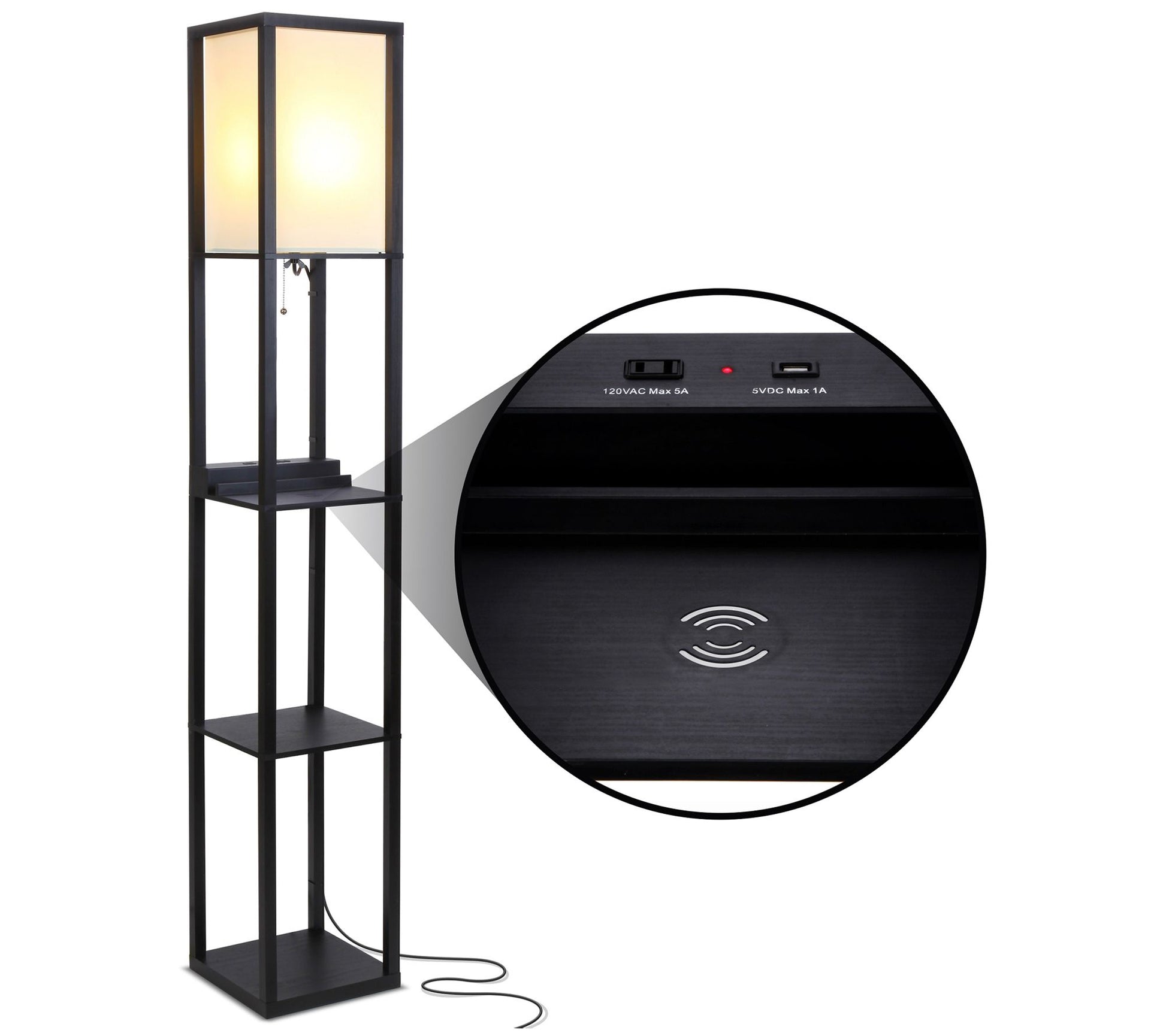 Brightech Maxwell Wireless Charger 63 in. LED Shelf Floor Lamp