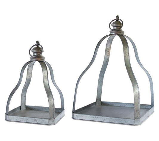 Melrose Galvanized Metal Lantern with Open Design (Set of 2)