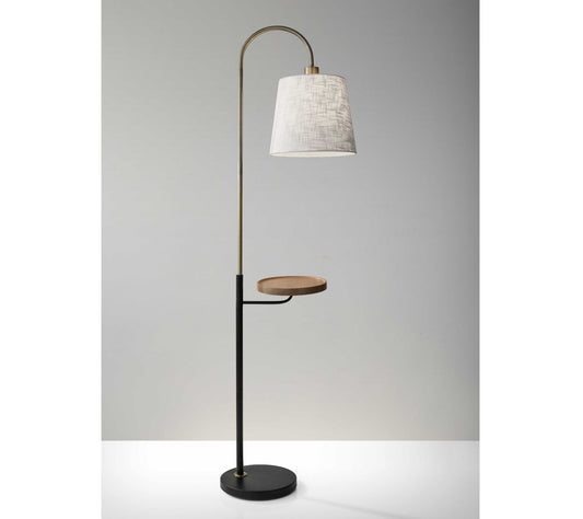 HomeRoots Black Metal Floor Lamp w/USB ChargingWood Shelf