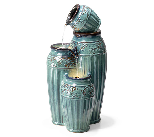 Glitzhome 27" Embossed Pattern Ceramic Pots Fountain