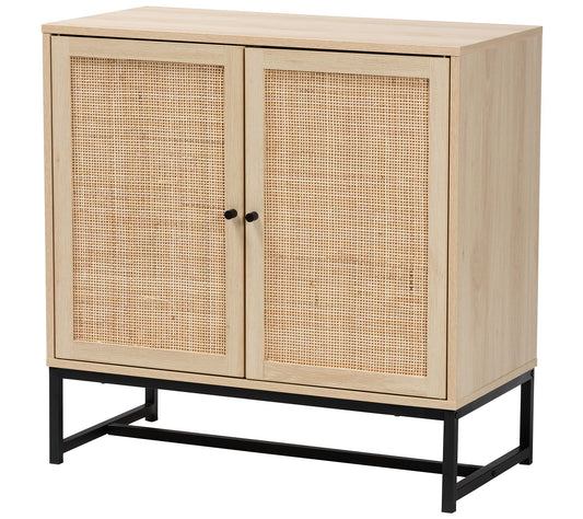Caterina Wood and Natural Rattan 2-Door Storage Cabinet