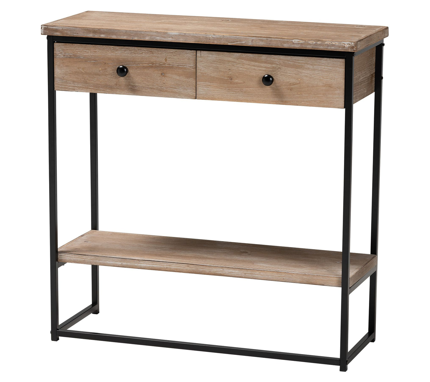 Silas Brown Wood and Black Metal 2-Drawer Console Table