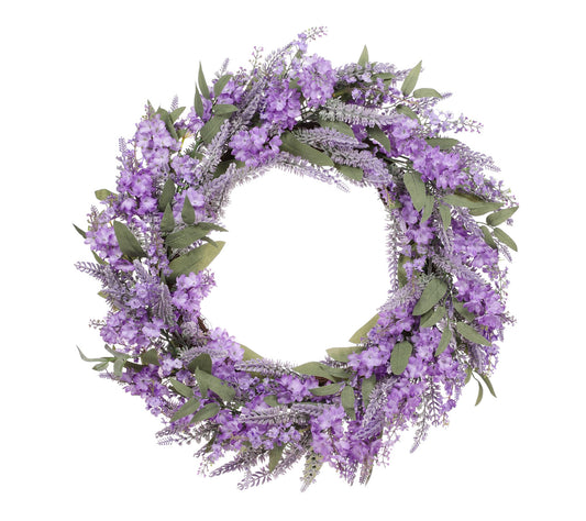 Puleo 30" Lavender Floral Spring Wreath With Green Leaves
