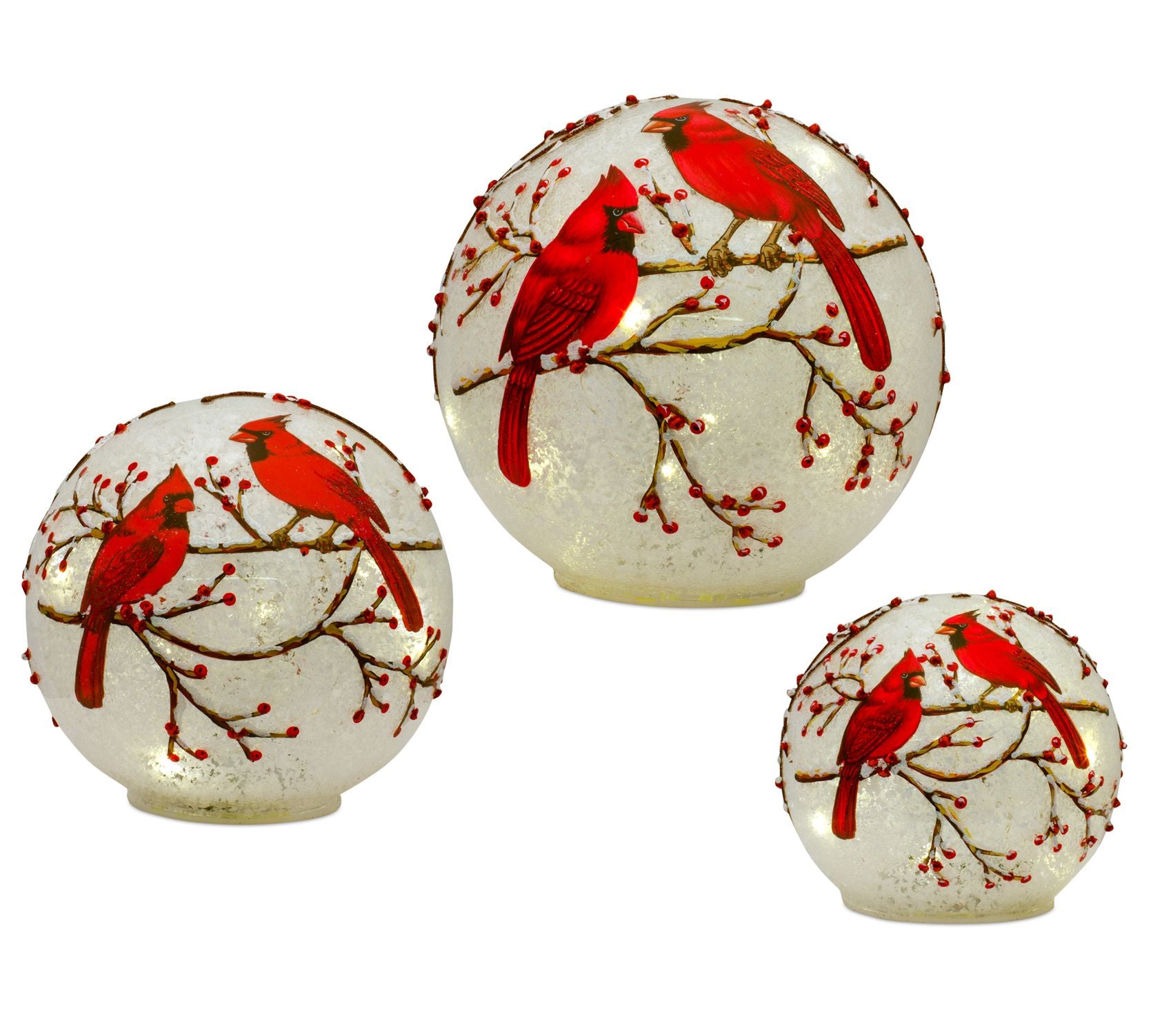 Melrose LED Frosted Glass Cardinal Berry Orb (Set of 3)