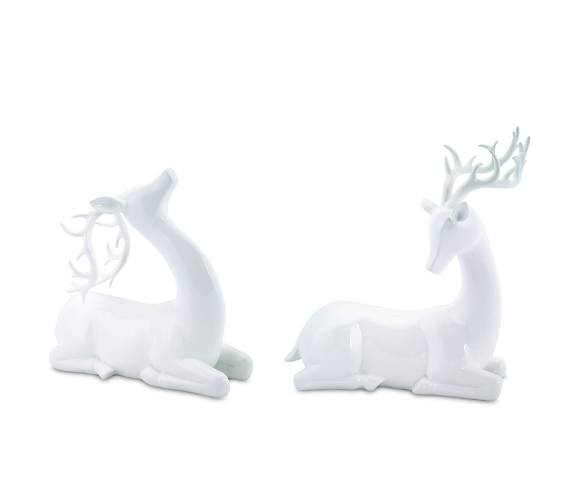 Melrose Modern White Stone Laying Deer Figurine  (Set of 2)