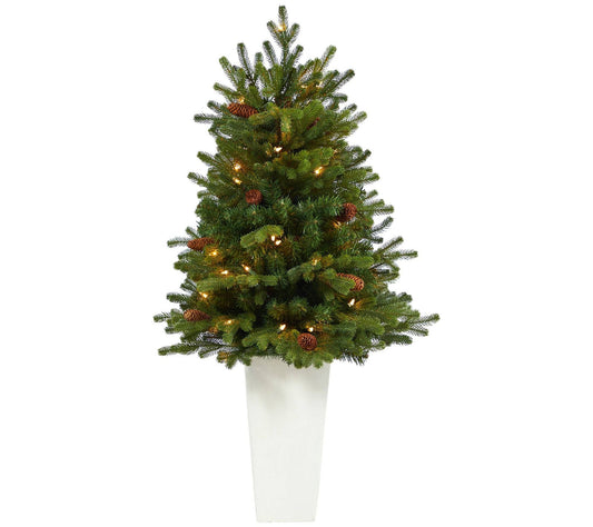 Nearly Natural Yukon Fir Xmas Tree w/Clear Lights Planter