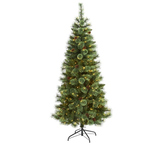 Nearly Natural 6-ft Mountain Pine Christmas Tre e w/ LED Light