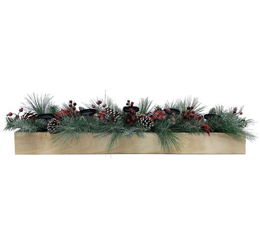 FHF 42" Christmas Pine w/ Cones, Berries, 5X Pillar Holder