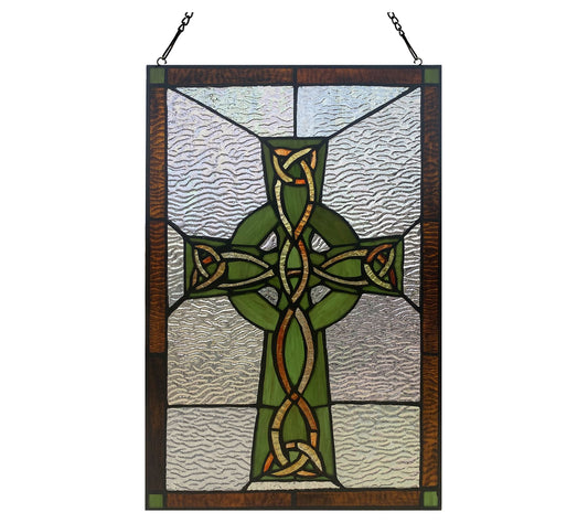River of Goods 18"H Celtic Cross Stained GlassWindow Panel