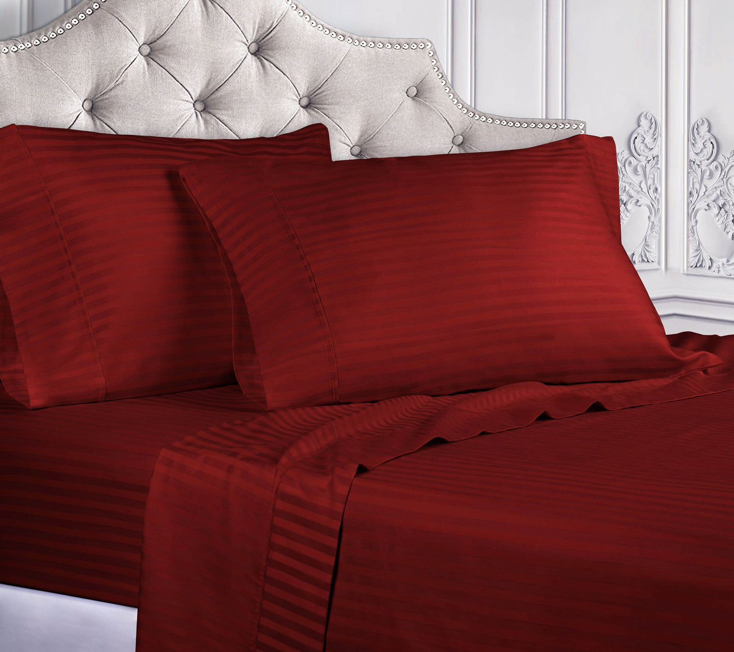 Superior 300TC Egyptian Cotton Striped Sheets, Olympic Queen