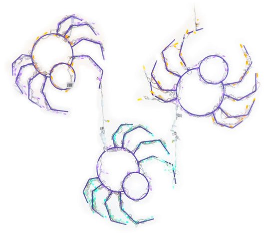Haunted Hill Farm Halloween, Set of 3 Prelit Cr eepy Spiders