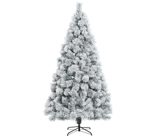 LuxenHome 7.7' Full Artificial Snow-Flocked Chr istmas Tree