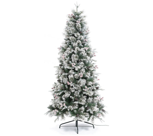 LuxenHome 6.5' Pre-Lit Flocked Artificial Pine Christmas Tree
