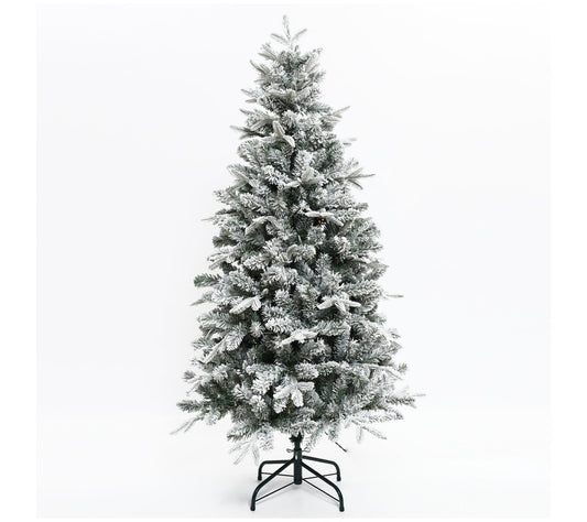LuxenHome 5ft Pre-Lit Full Artificial Flocked C hristmas Tree