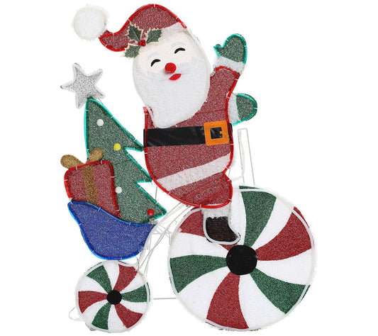 LuxenHome Santa on Peppermint Bike Lighted Holiday Decoration