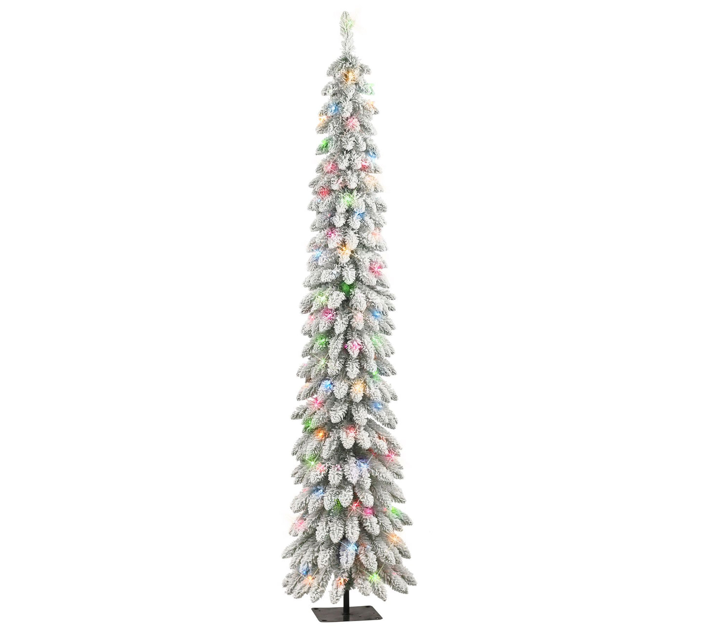 Puleo 7' Pre-Lit Flocked Artificial Alpine Pencil Tree