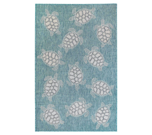 Liora Manne 8'x10' Carmel Seaturtles Indoor/Outdoor Rug Aqua