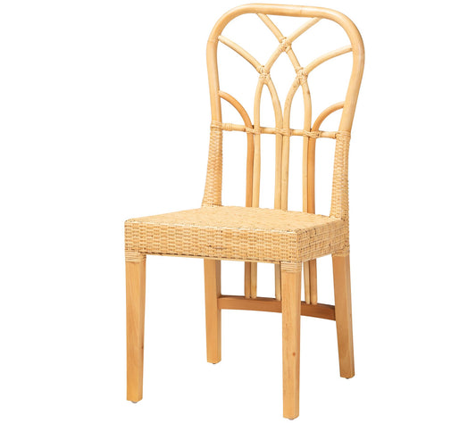 Baxton Studio Monaco Wood and Natural Rattan Di ning Chair