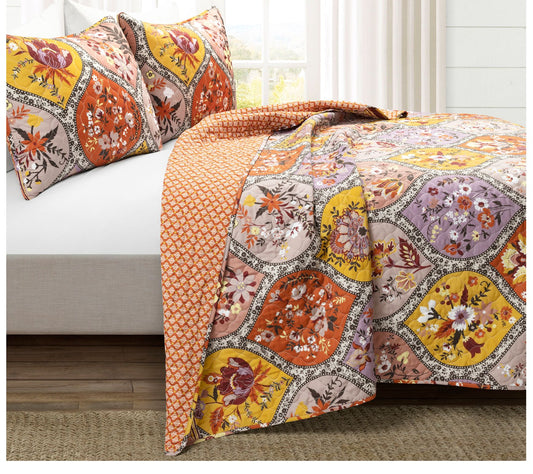 Lush Decor Flower Reversible Quilt Tangerine/Lilac Full/Queen