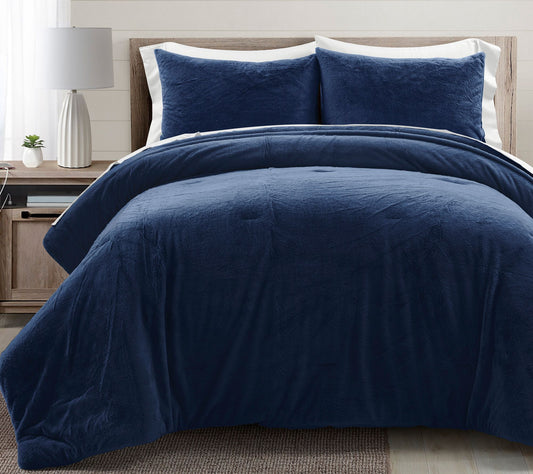Lush Decor Modern Solid Faux Fur All Season Comforter King