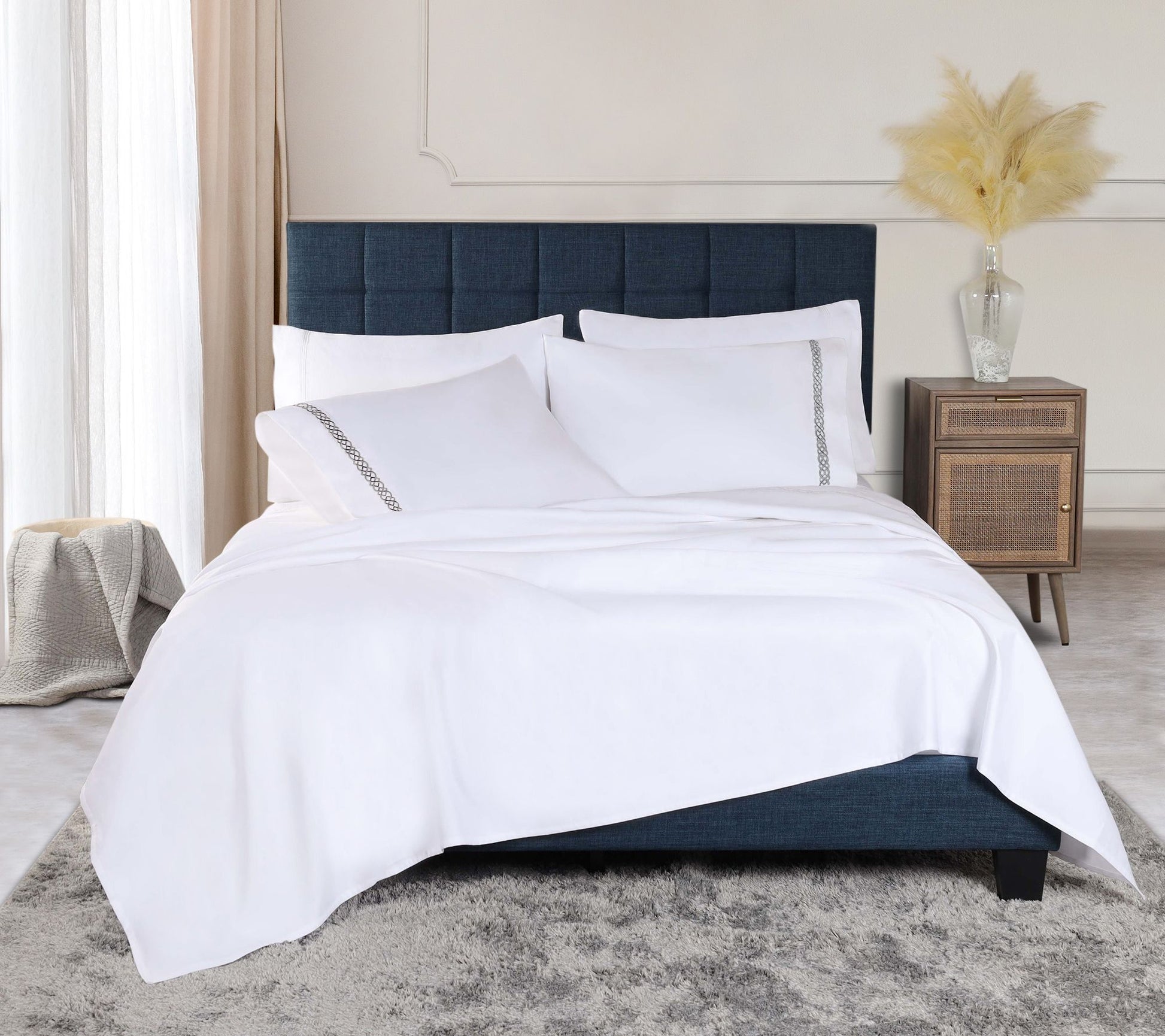 Superior Egyptian Cotton 1000TC Embroidered Sheet Set - Full