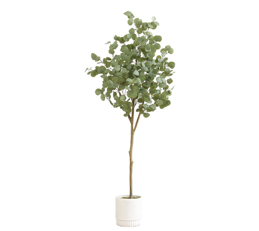 6' Artificial Eucalyptus Tree with White Decorative Planter