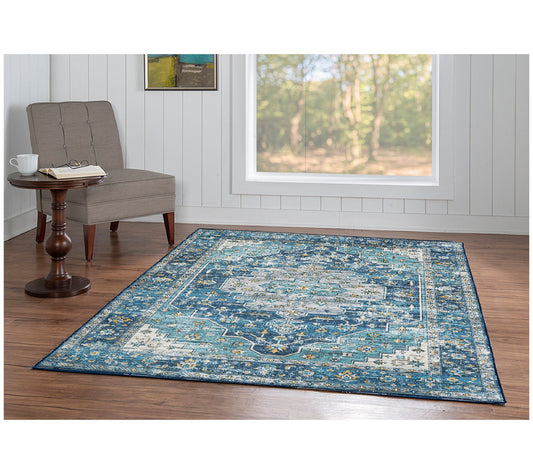 Linon Home Decor Washable Pruitt Teal/Ivory 5'x7' Area Rug