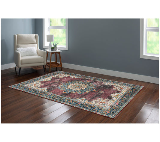 Linon Home Decor Washable Gage Ivory/Burgundy 5'x7' Area Rug