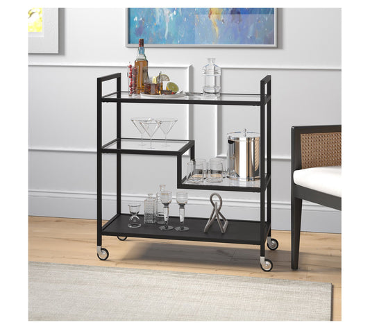 Hudson & Canal Lovett 33" Bar Cart with Glass &Metal Shelves