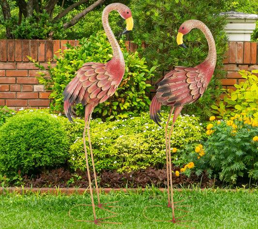 Pure Garden Set of 2 Flamingo Garden Statues Lawn Ornaments