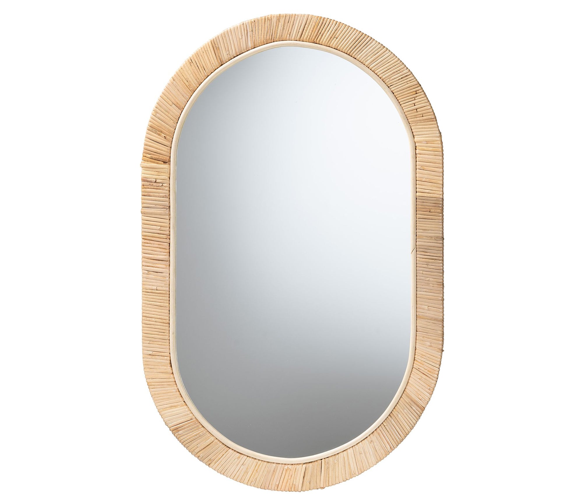 Baxton Studio Bella Brown Wood and Natural Ratt an Oval Mirror