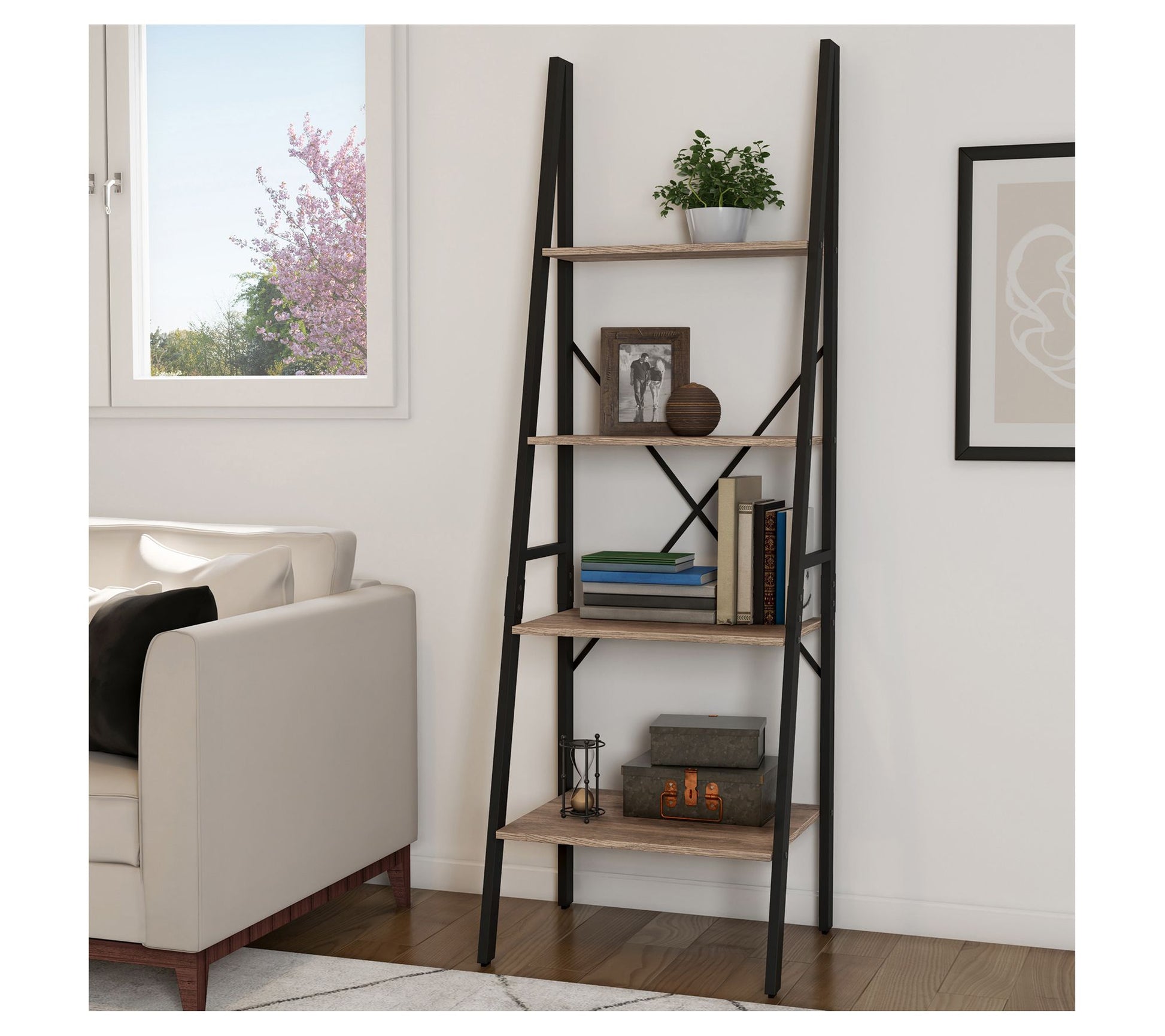 Lavish Home 4-Tier Ladder Bookshelf Freestanding X-Back Frame