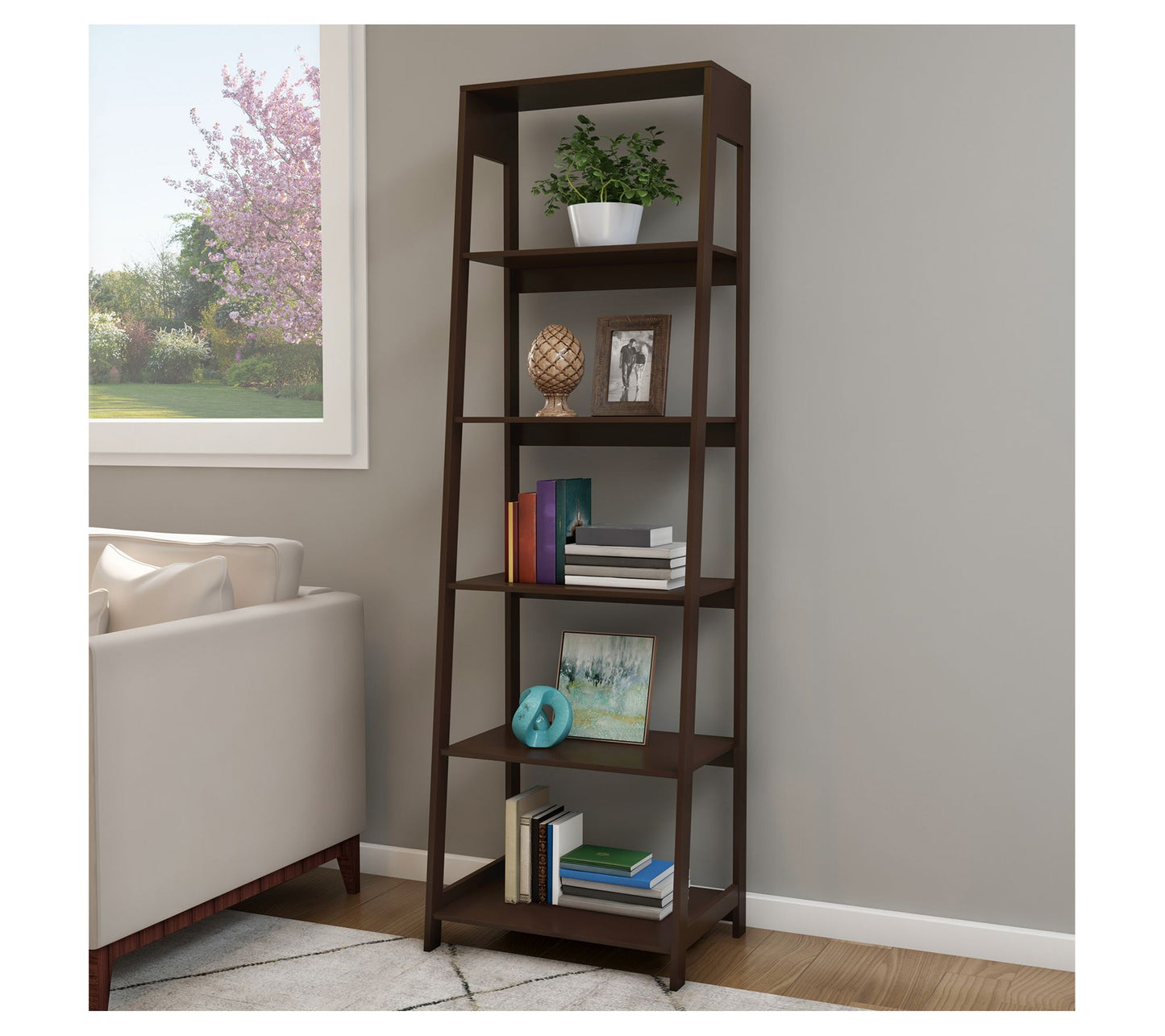 Lavish Home Set of 2 Leaning 5-Tier Ladder Bookcases