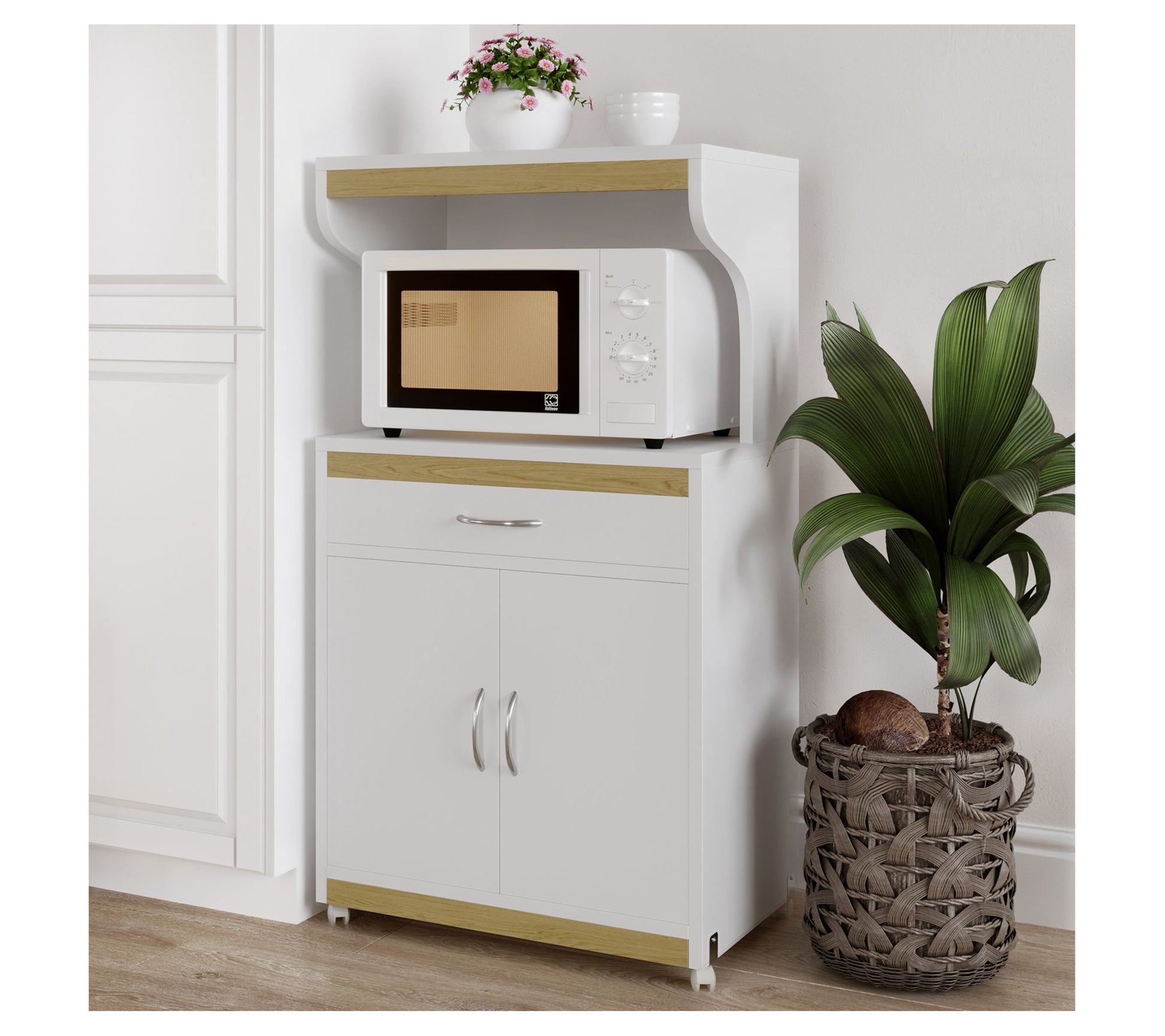Lavish Home Microwave Stand with Storage Rolling Cabinet