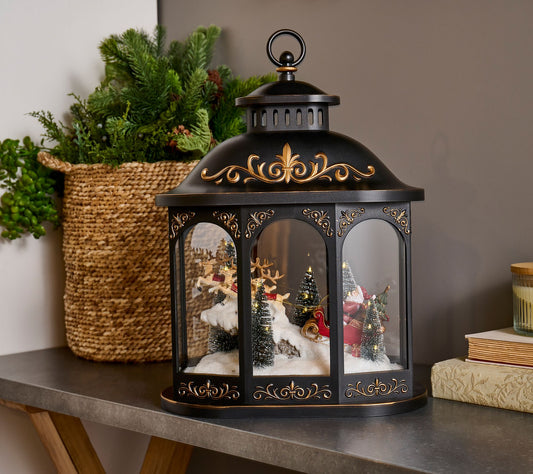 Illuminated 17.5" Lantern w/ Interior Holiday Scene by Valerie