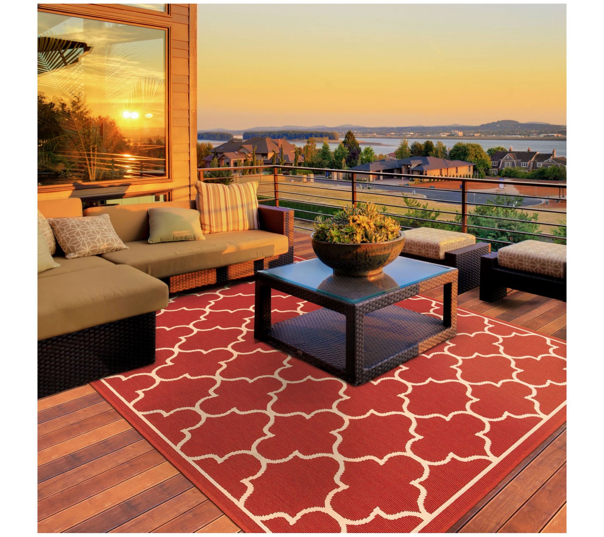 Veranda Living I/O Red Geometric Lattice 5'3"x7 '6" Rug