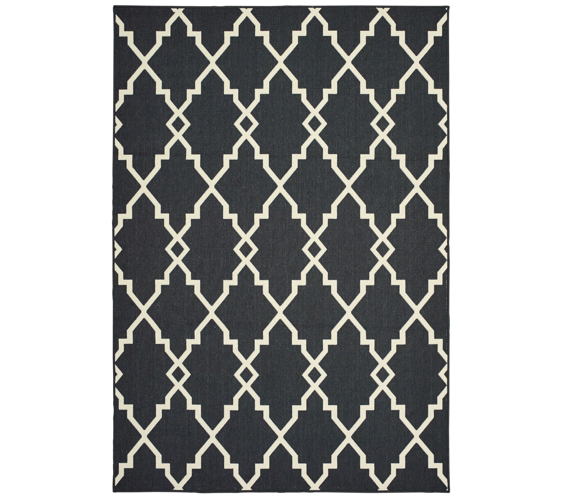 Veranda Living In/Out Black Geometric Lattice 5 '3"x7'6" Rug