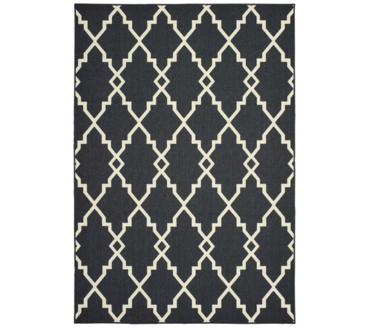 Veranda Living In/Out Black Geometric Lattice 5 '3"x7'6" Rug