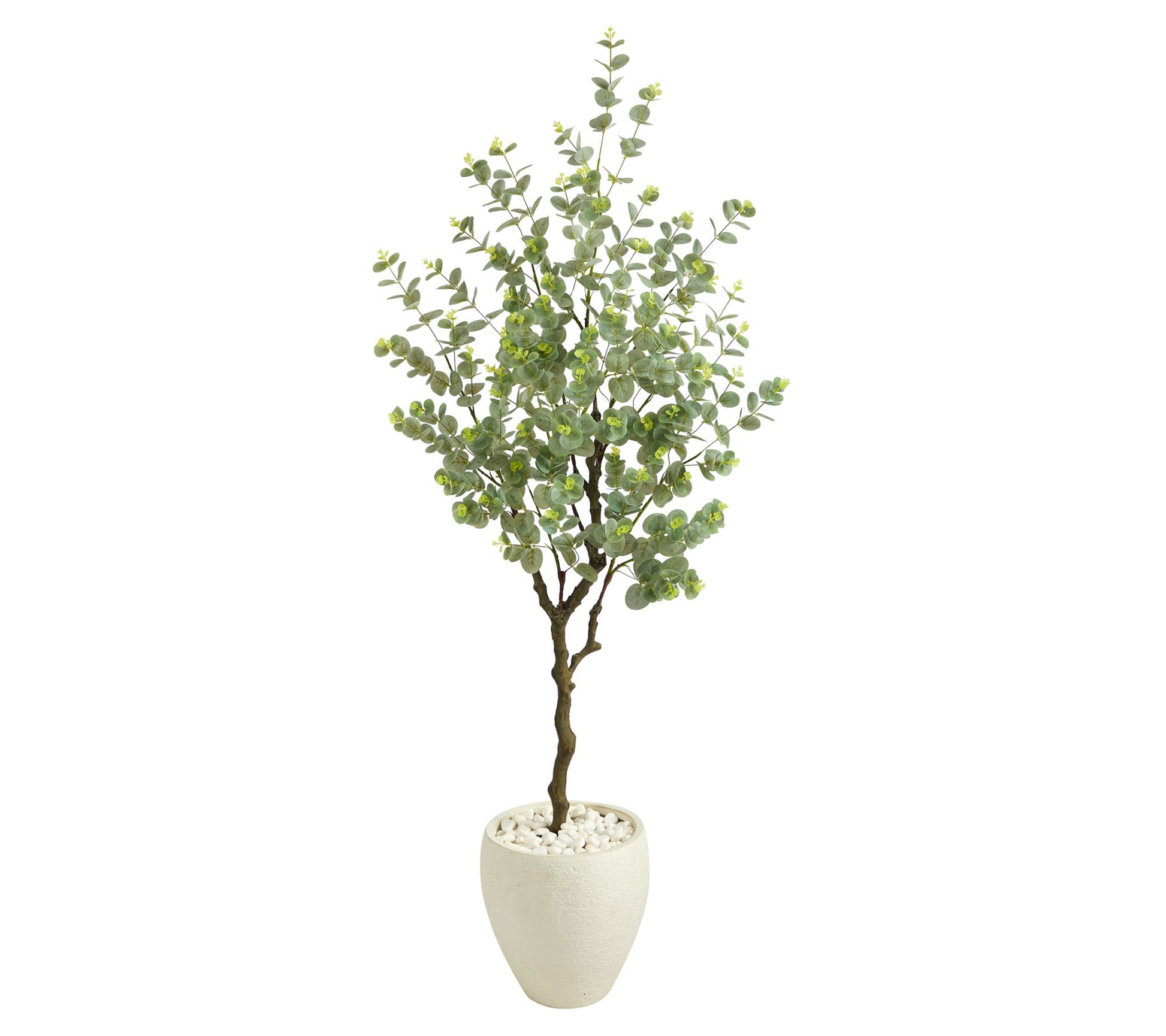Nearly Natural 63" Eucalyptus Faux Tree in White Planter