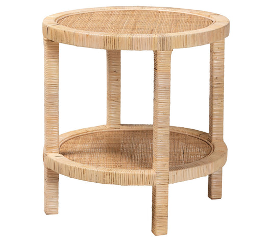 Baxton Studio Bella Brown Wood and Natural Rattan End Table