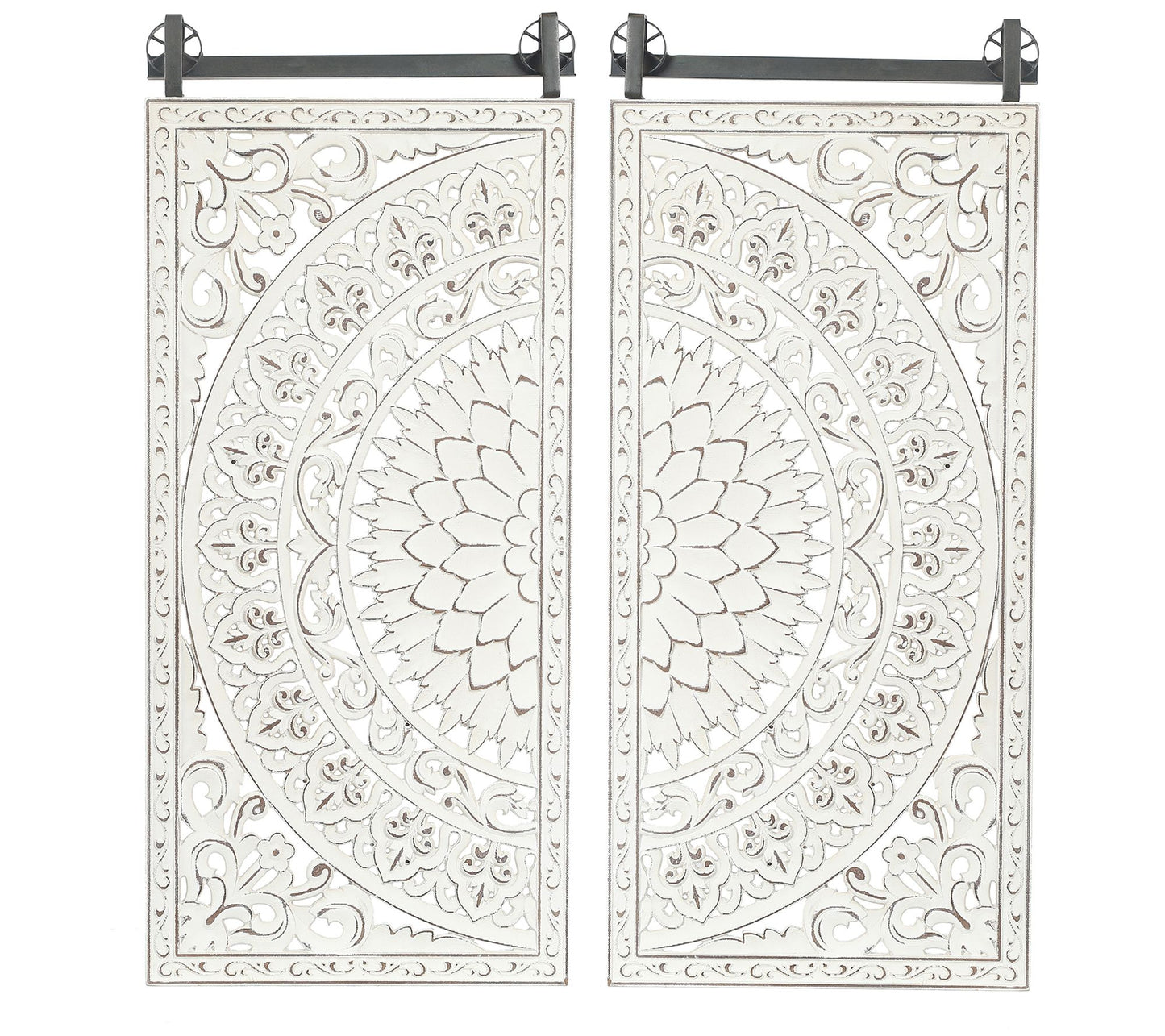 LuxenHome Set of 2 Distressed Ivory White Flower Wall Decor