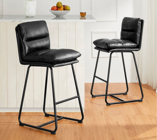 Glitzhome Modern Faux Leather Metal-Leg Bar Stools S/2