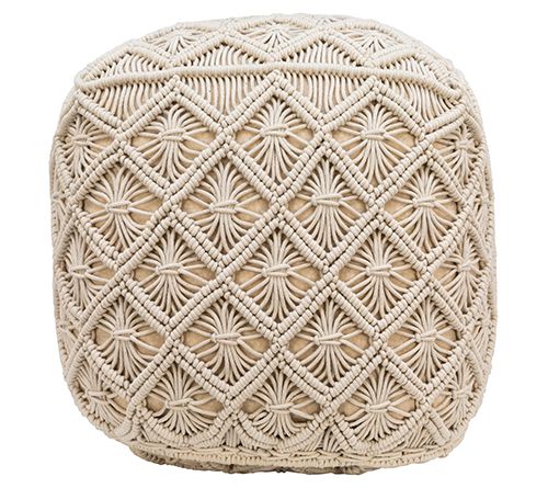 Northlight Beig e Handmade Macr ame Natural Cot ton Square Pouf